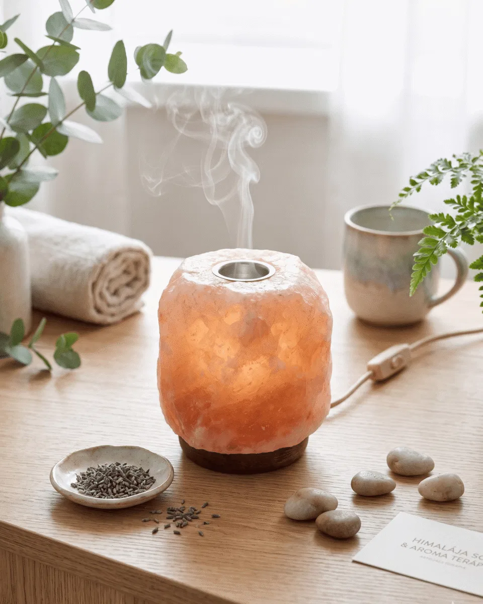 Bekapcsolt aroma diffúziós lámpa kellemes hangulatvilágítással és párologtató funkcióval
