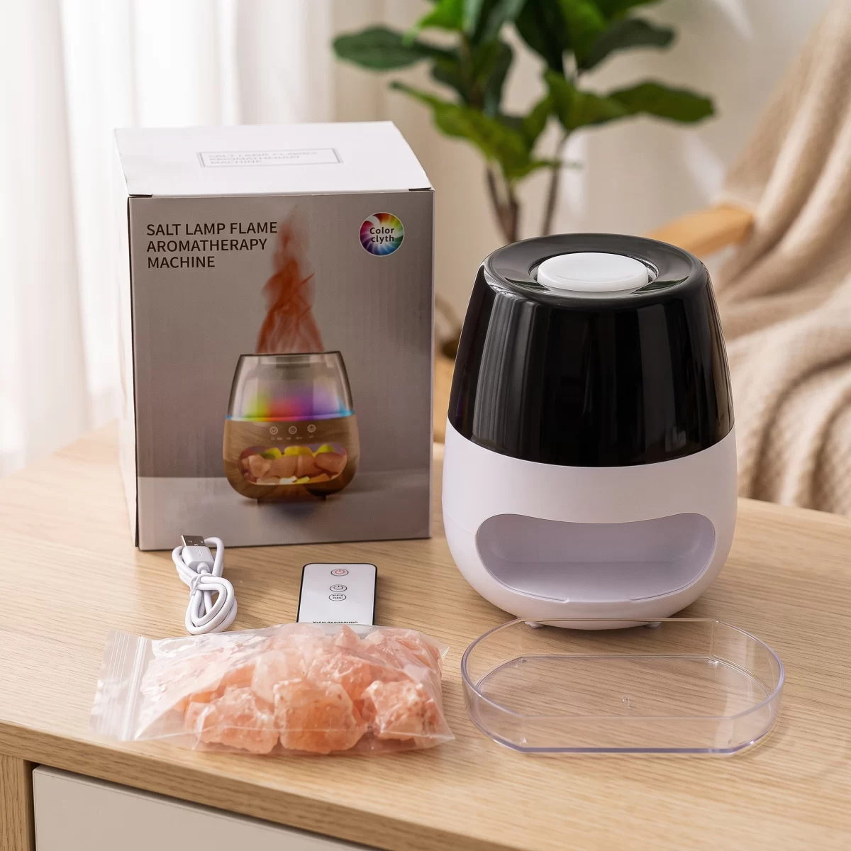 Színváltós USB Aroma Diffúzor - Himalája só és lángoló hatás távirányítóval - Image 2
